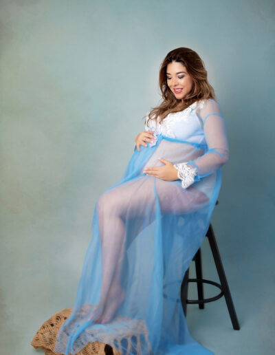 Vanessa - Maternity Portrait On A Stool With Blue Dress